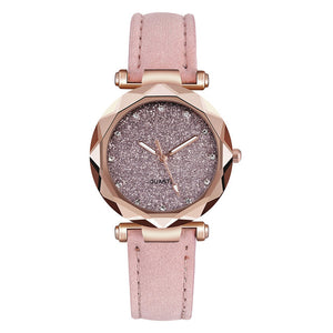 Leather Rhinestone ladies Designer Simple Wrist Watch