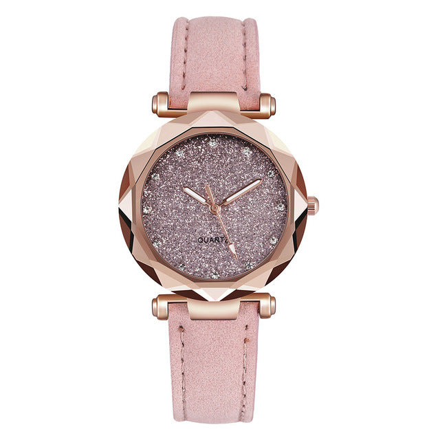 Leather Rhinestone ladies Designer Simple Wrist Watch