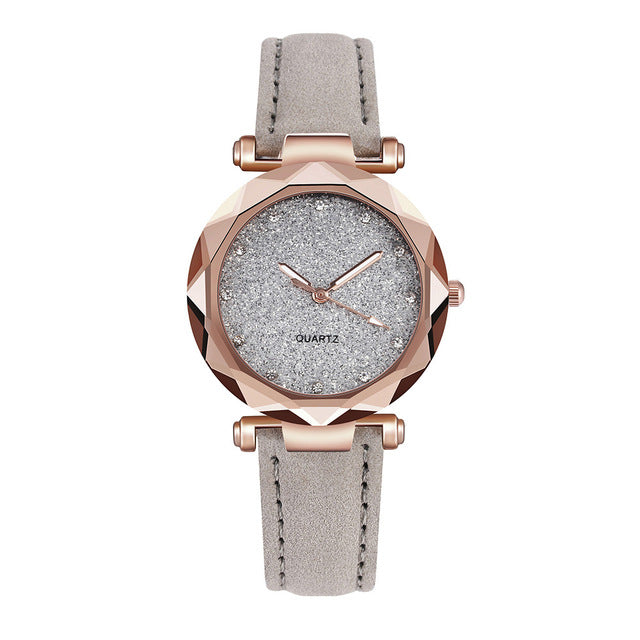 Leather Rhinestone ladies Designer Simple Wrist Watch