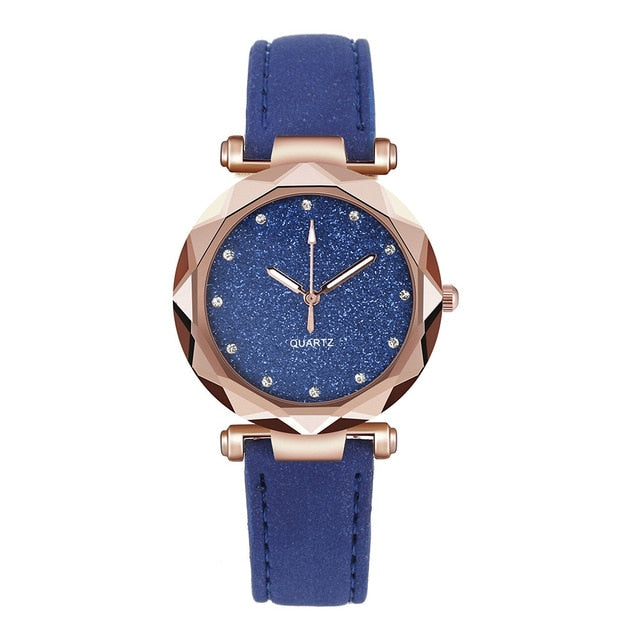 Leather Rhinestone ladies Designer Simple Wrist Watch