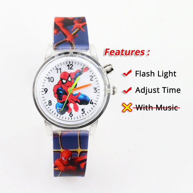 Colorful Flash Light Spiderman Children Watch