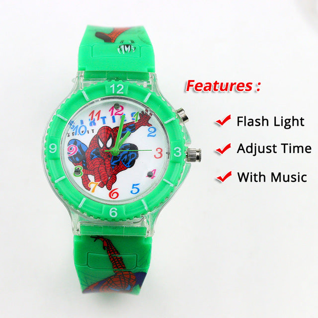 Colorful Flash Light Spiderman Children Watch