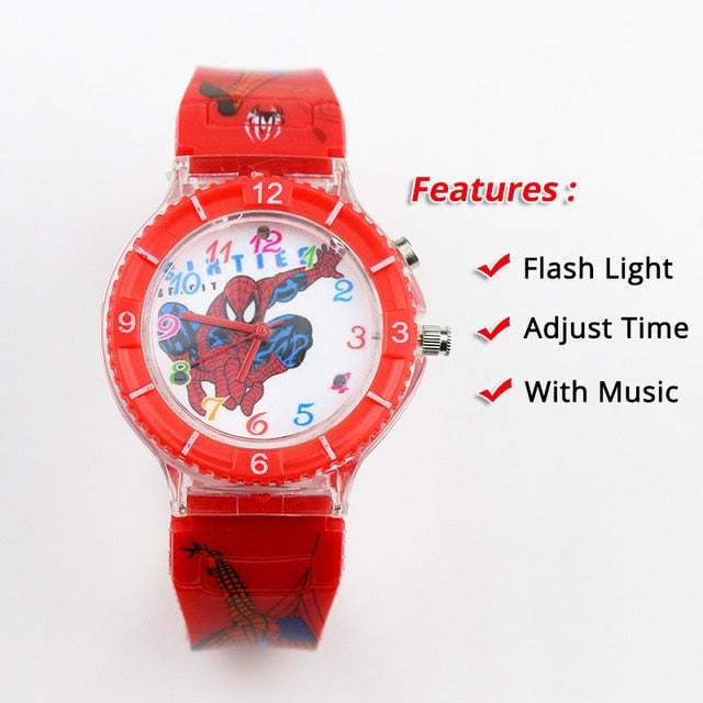 Colorful Flash Light Spiderman Children Watch