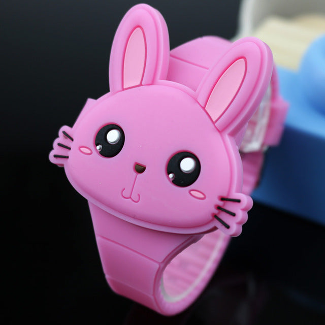 Lovely Rabbit Cartoon Children Flip Cover Watches