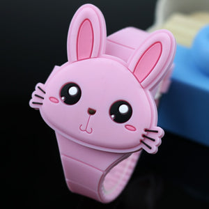 Lovely Rabbit Cartoon Children Flip Cover Watches