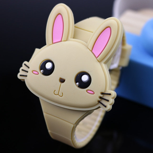 Lovely Rabbit Cartoon Children Flip Cover Watches