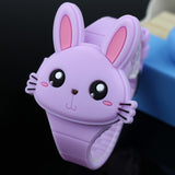 Lovely Rabbit Cartoon Children Flip Cover Watches