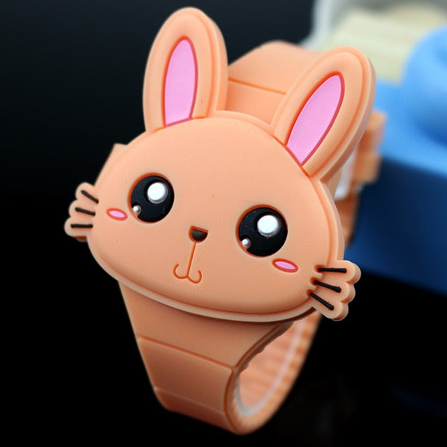 Lovely Rabbit Cartoon Children Flip Cover Watches