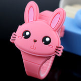 Lovely Rabbit Cartoon Children Flip Cover Watches