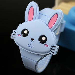 Lovely Rabbit Cartoon Children Flip Cover Watches